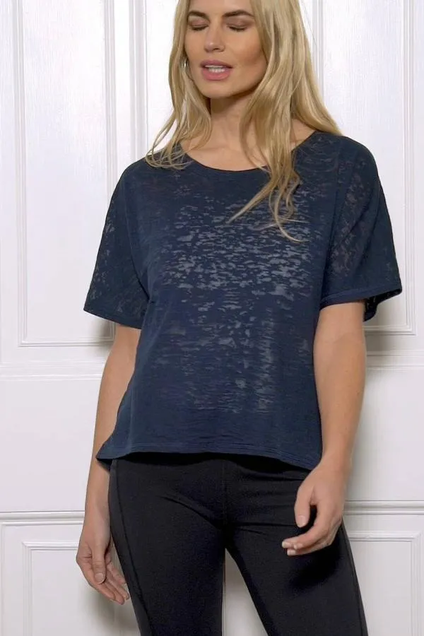 Sosandar Loungewear Women Midnight Blue Open Back Namaste T Shirt Blue