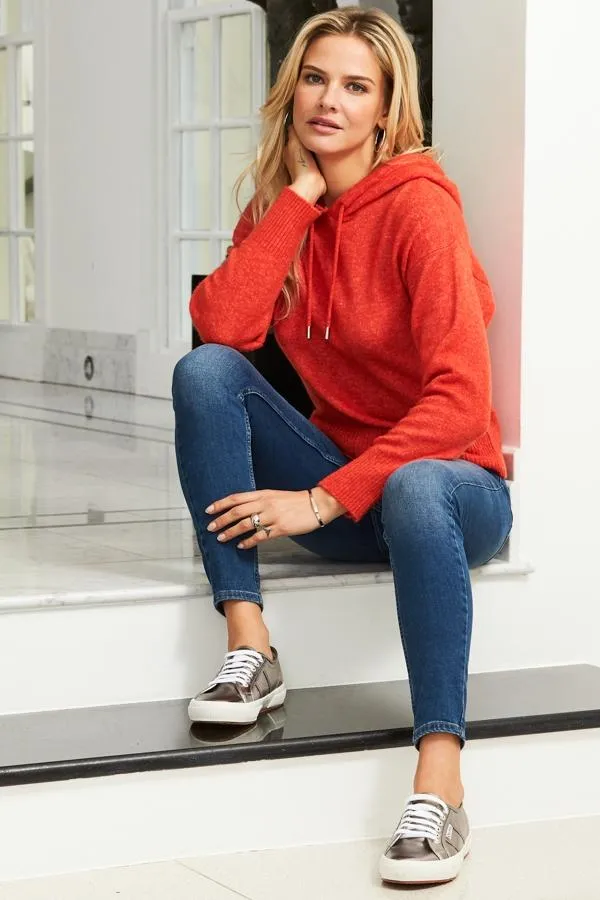 Sosandar Loungewear Women Red Super Soft Knitted Hooded Top Red