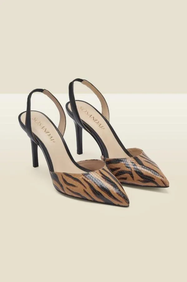 Sosandar Mid Heels Women Ciara Tiger Flame Leather Court Shoe