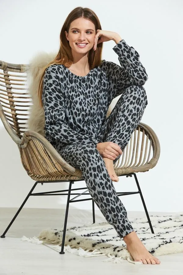 Sosandar Nightwear Women Grey Animal Print Loungewear Top Grey