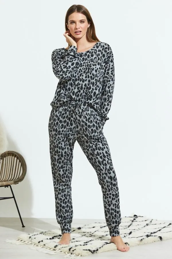 Sosandar Nightwear Women Grey Animal Print Loungewear Top Grey