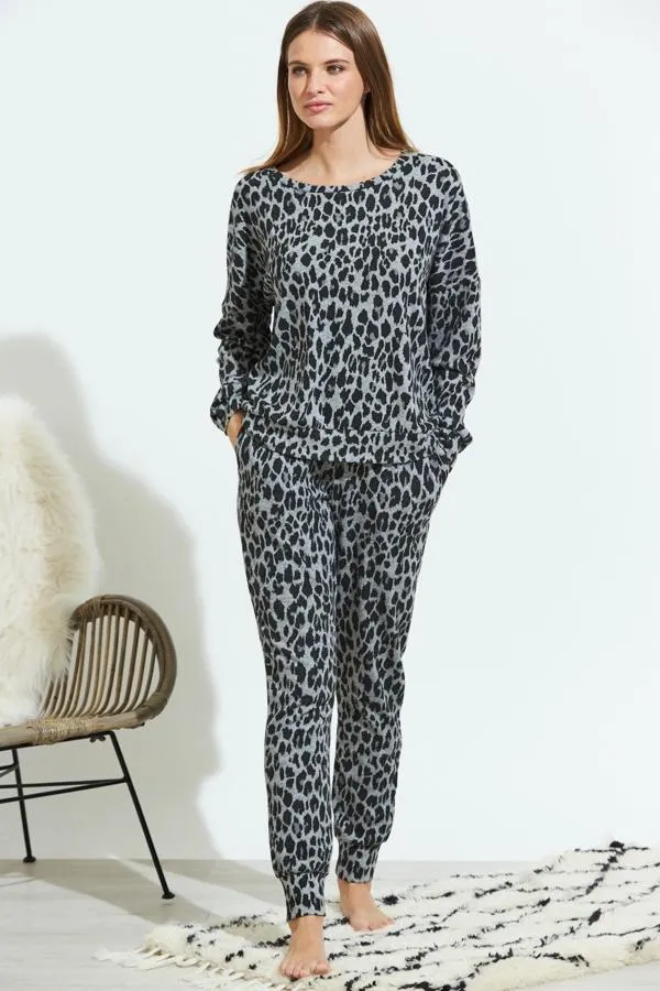 Sosandar Nightwear Women Grey Animal Print Loungewear Top Grey