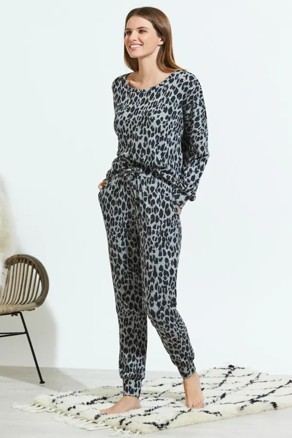 Sosandar Nightwear Women Grey Animal Print Loungewear Top Grey