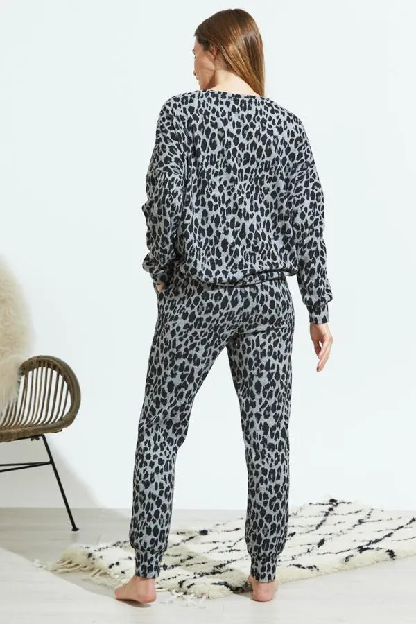 Sosandar Nightwear Women Grey Animal Print Loungewear Top Grey
