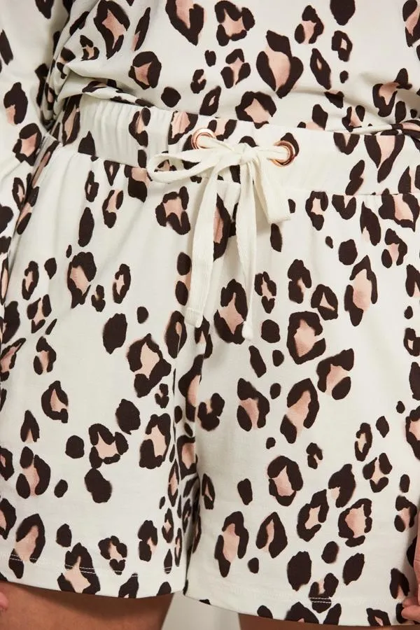 Sosandar Nightwear Women Ivory Leopard Print Premium Jersey Loungewear Shorts Ivory