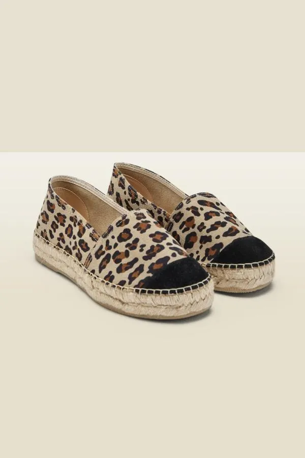 Sosandar Sandals and Flip Flops Women Paloma Leopard Print Leather Flat Espadrille