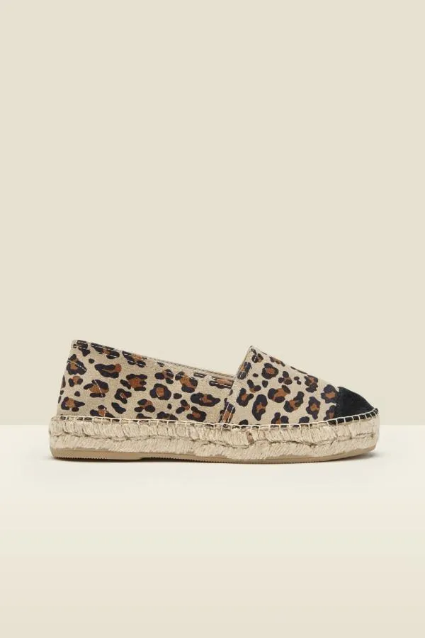 Sosandar Sandals and Flip Flops Women Paloma Leopard Print Leather Flat Espadrille