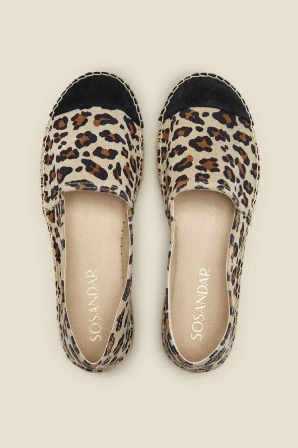 Sosandar Sandals and Flip Flops Women Paloma Leopard Print Leather Flat Espadrille
