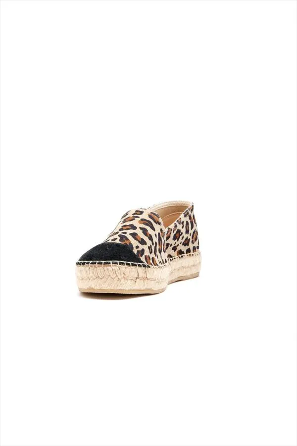 Sosandar Sandals and Flip Flops Women Paloma Leopard Print Leather Flat Espadrille