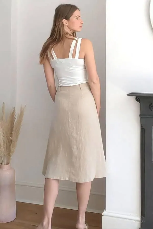 Sosandar Skirts Women Natural Button Front Linen Midi Skirt