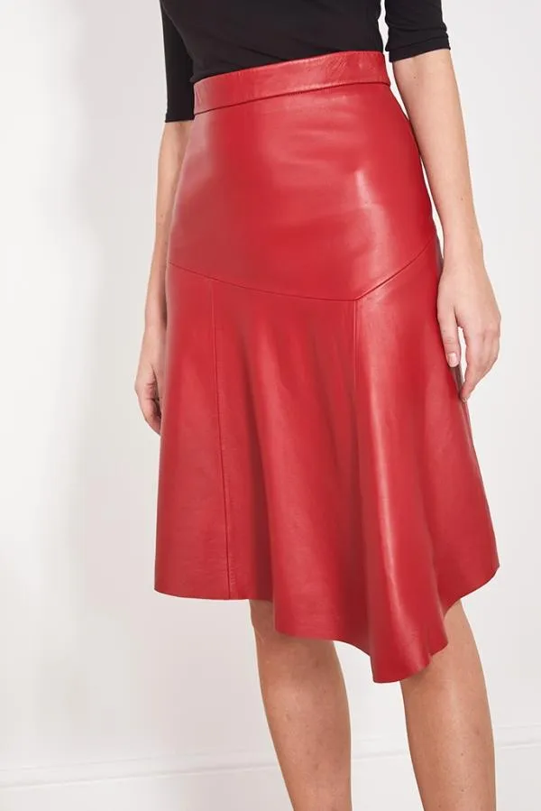 Sosandar Skirts Women Red Leather Asymmetric A Line Skirt Red
