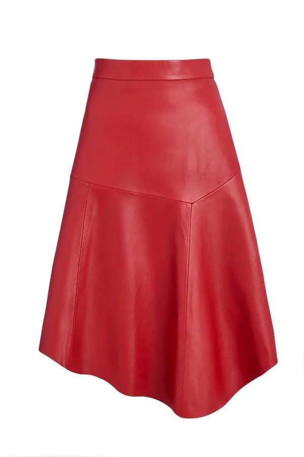 Sosandar Skirts Women Red Leather Asymmetric A Line Skirt Red
