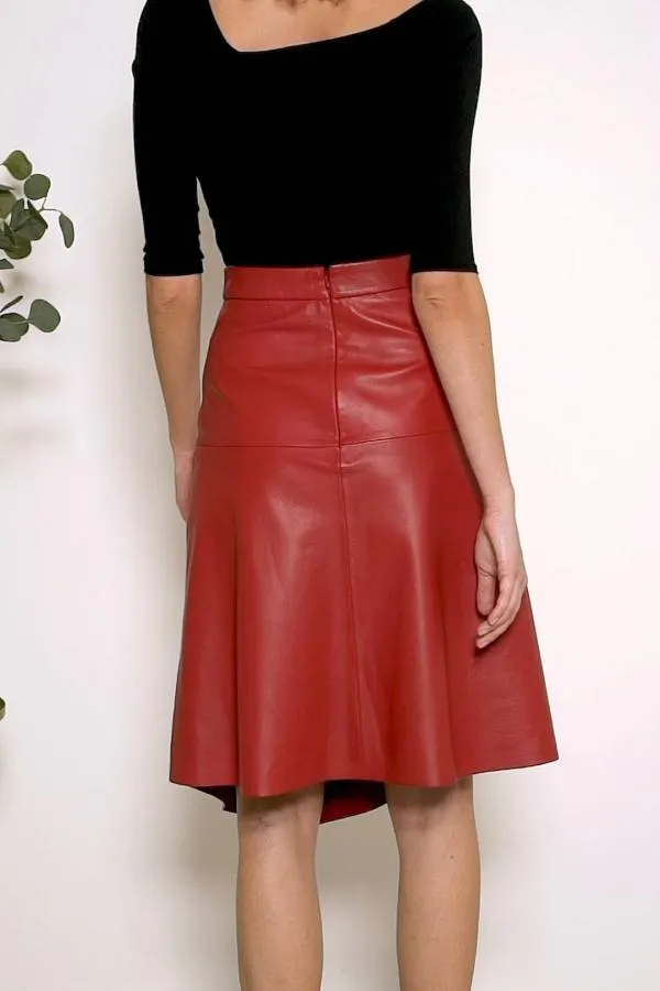 Sosandar Skirts Women Red Leather Asymmetric A Line Skirt Red