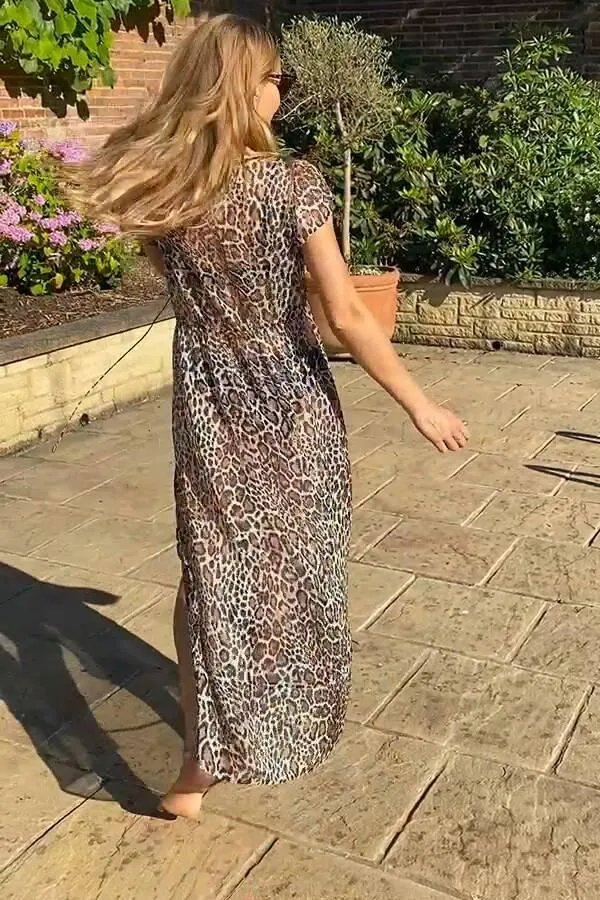 Sosandar Swim and Beachwear Women Leopard Print Chic Tie Front CoverUp