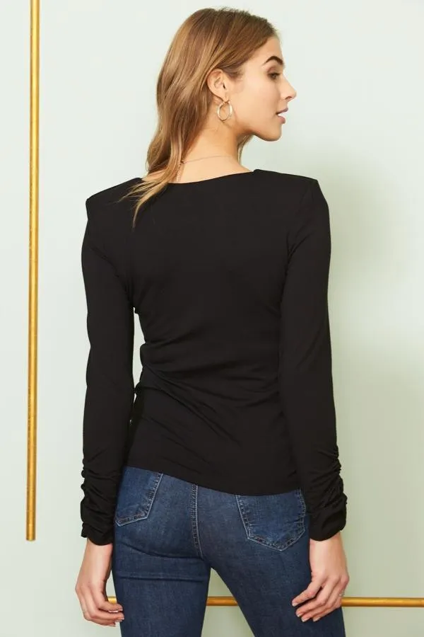 Sosandar Tops Women Black Premium Jersey Padded Shoulder Top Black