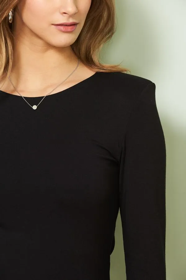 Sosandar Tops Women Black Premium Jersey Padded Shoulder Top Black