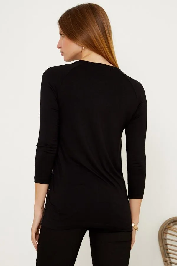 Sosandar Tops Women Black Sequin Front Jersey Top Black