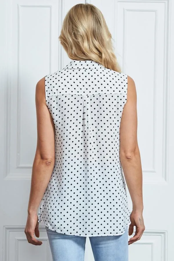 Sosandar Tops Women Ivory Spot Print Sleeveless Shirt Ivory