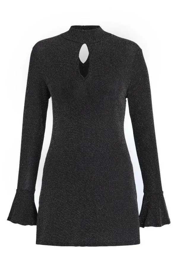 Sosandar Tops Women Pewter Metallic Fluted Sleeve Top