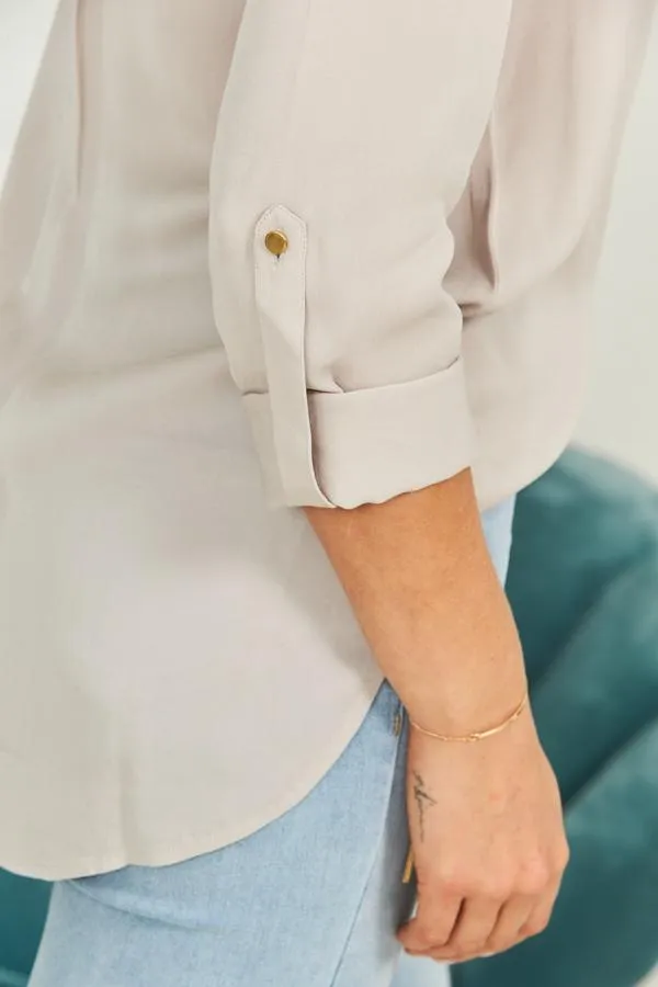 Sosandar Tops Women Taupe Button Front Longline Shirt