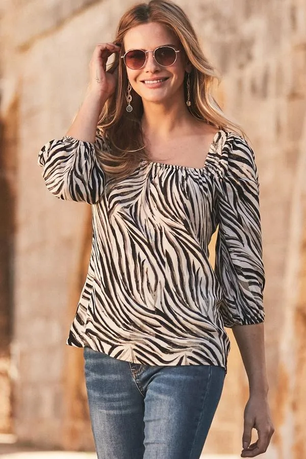 Sosandar Tops Women Zebra Print Square Neck Top