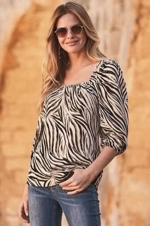 Sosandar Tops Women Zebra Print Square Neck Top