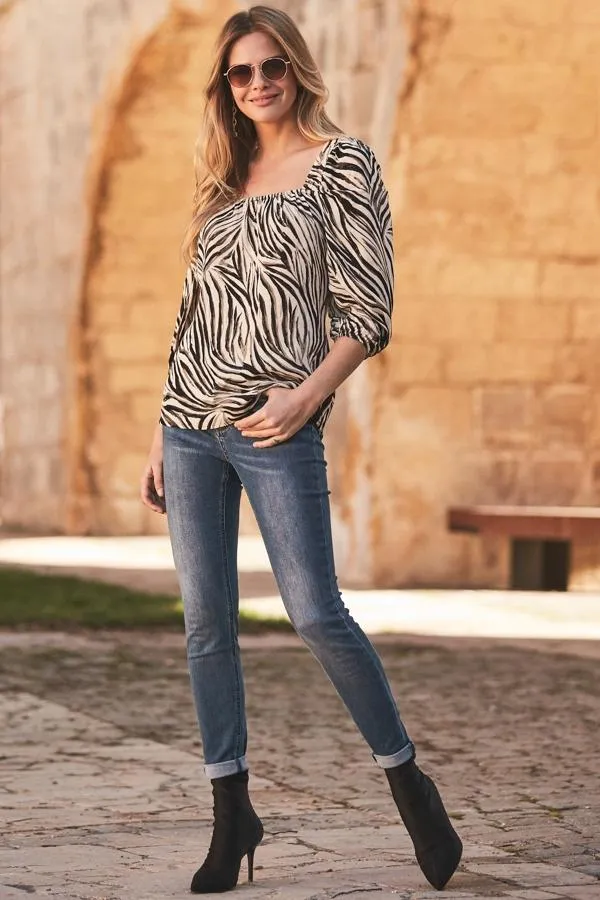 Sosandar Tops Women Zebra Print Square Neck Top