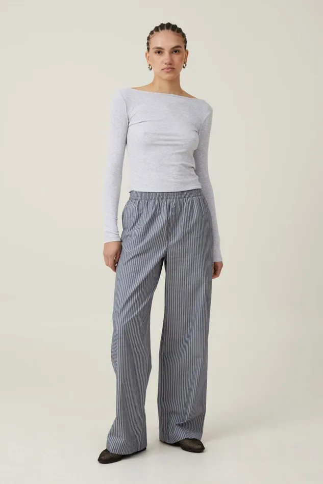 Staple Rib Boat Neck Long Sleeve Top Grey Marle Women Cotton On Tops