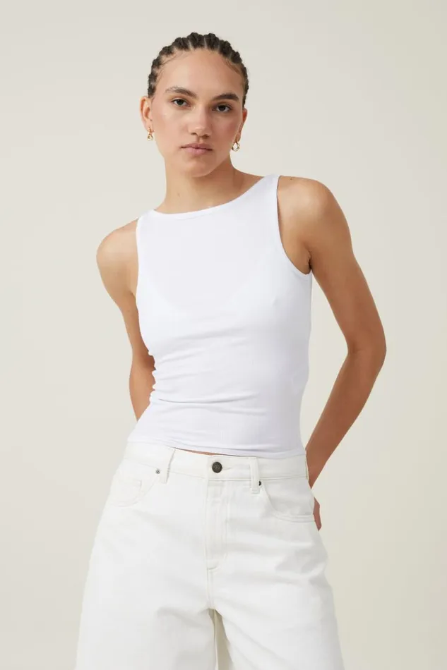 Staple Rib Boat Neck Tank White Women Cotton On Tops