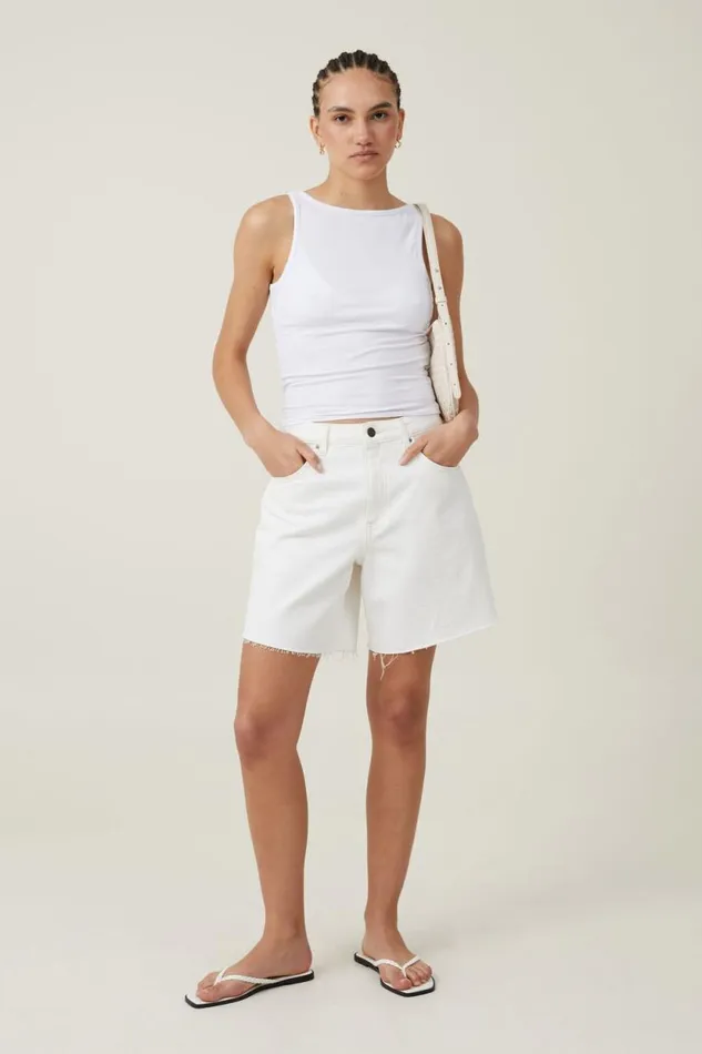 Staple Rib Boat Neck Tank White Women Cotton On Tops