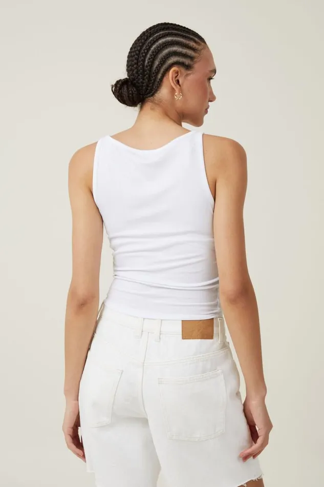 Staple Rib Boat Neck Tank White Women Cotton On Tops