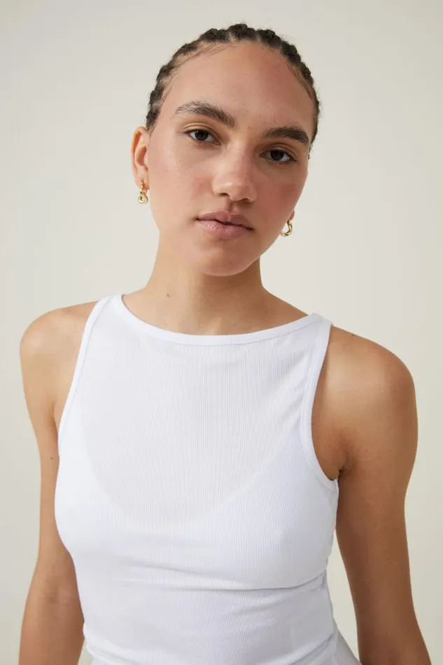 Staple Rib Boat Neck Tank White Women Cotton On Tops