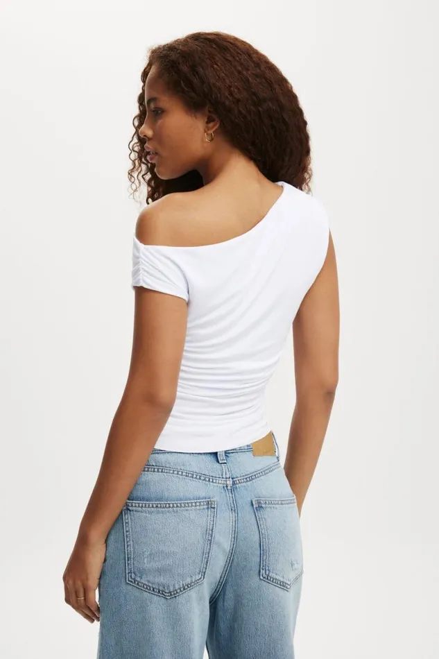Staple Rib Rouched Short Sleeve Top White Women Cotton On Tops