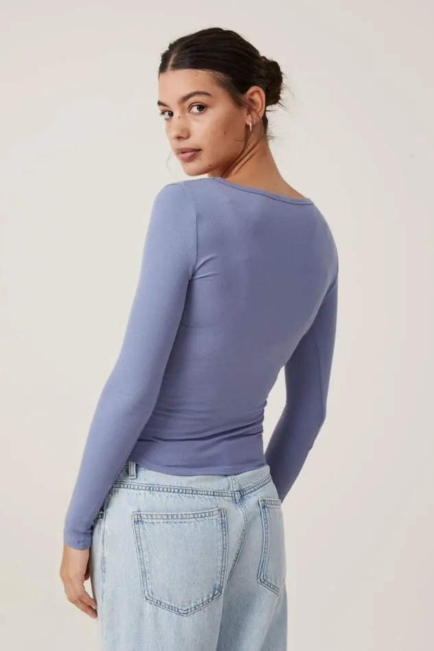 Staple Rib Scoop Neck Long Sleeve Top Elemental Blue Women Cotton On Tops Staple Rib Scoop Neck Long Sleeve Top Elemental Blue Women Cotton On Tops