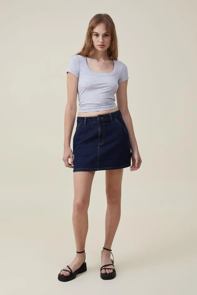 Staple Rib Scoop Neck Short Sleeve Top Grey Marle Women Cotton On Tops