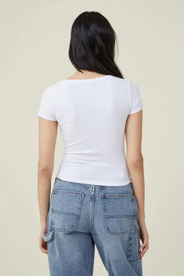 Staple Rib Scoop Neck Short Sleeve Top White Women Cotton On Tops Staple Rib Scoop Neck Short Sleeve Top White Women Cotton On Tops
