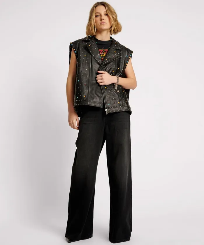 STUDDED JEWEL LEATHER EAGLE PUNK SLEEVELESS JACKET Women One Teaspoon Jackets STUDDED JEWEL LEATHER EAGLE PUNK SLEEVELESS JACKET Women One Teaspoon Jackets