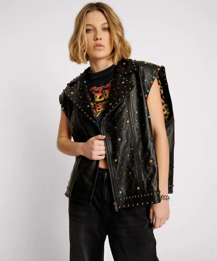 STUDDED JEWEL LEATHER EAGLE PUNK SLEEVELESS JACKET Women One Teaspoon Jackets STUDDED JEWEL LEATHER EAGLE PUNK SLEEVELESS JACKET Women One Teaspoon Jackets
