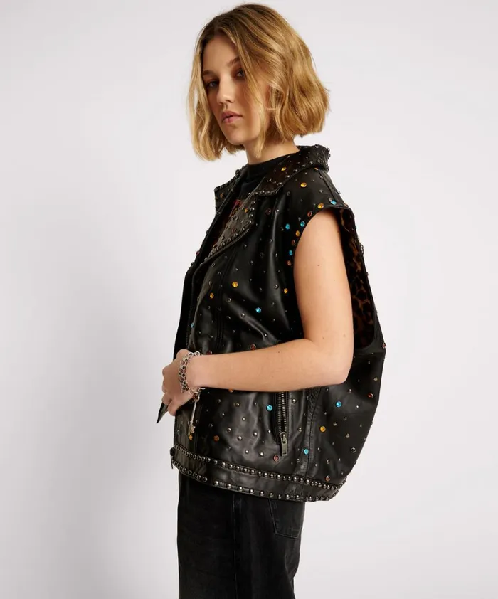 STUDDED JEWEL LEATHER EAGLE PUNK SLEEVELESS JACKET Women One Teaspoon Jackets STUDDED JEWEL LEATHER EAGLE PUNK SLEEVELESS JACKET Women One Teaspoon Jackets
