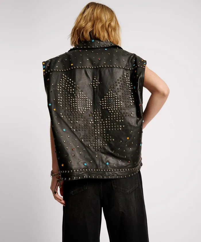 STUDDED JEWEL LEATHER EAGLE PUNK SLEEVELESS JACKET Women One Teaspoon Jackets STUDDED JEWEL LEATHER EAGLE PUNK SLEEVELESS JACKET Women One Teaspoon Jackets