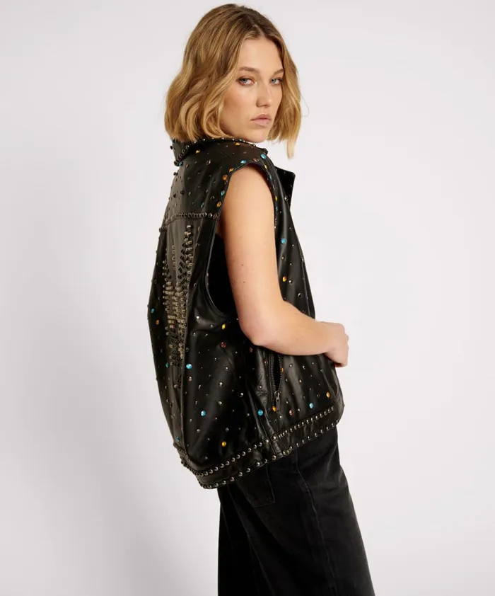 STUDDED JEWEL LEATHER EAGLE PUNK SLEEVELESS JACKET Women One Teaspoon Jackets STUDDED JEWEL LEATHER EAGLE PUNK SLEEVELESS JACKET Women One Teaspoon Jackets