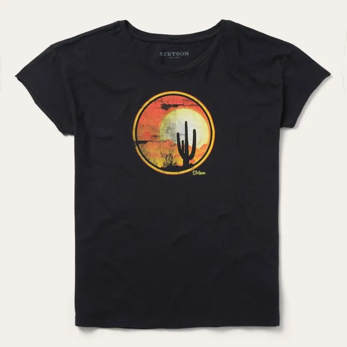 Sunset Saguaro Graphic Tee Black Women Stetson Tees