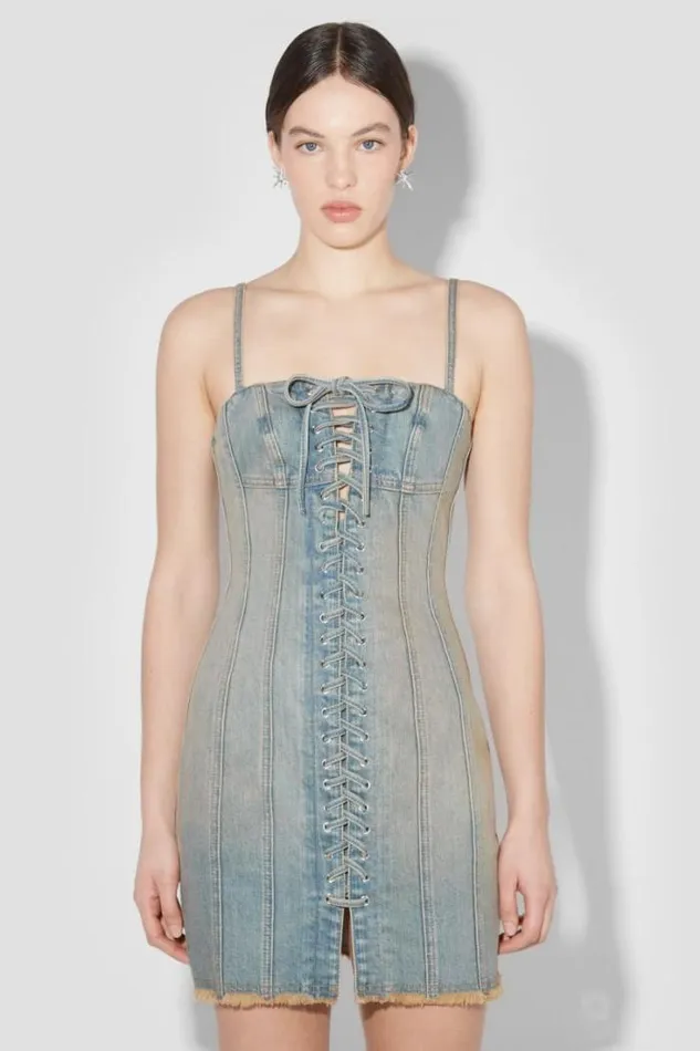 Sunset Wash Lara Laced Denim Mini Dress Blue Women MISBHV Dresses