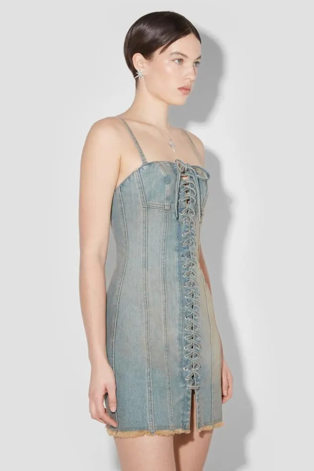 Sunset Wash Lara Laced Denim Mini Dress Blue Women MISBHV Dresses
