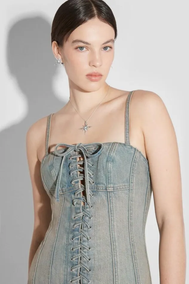 Sunset Wash Lara Laced Denim Mini Dress Blue Women MISBHV Dresses