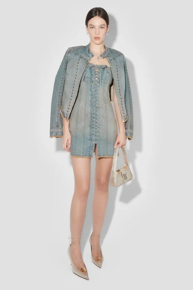 Sunset Wash Lara Laced Denim Mini Dress Blue Women MISBHV Dresses