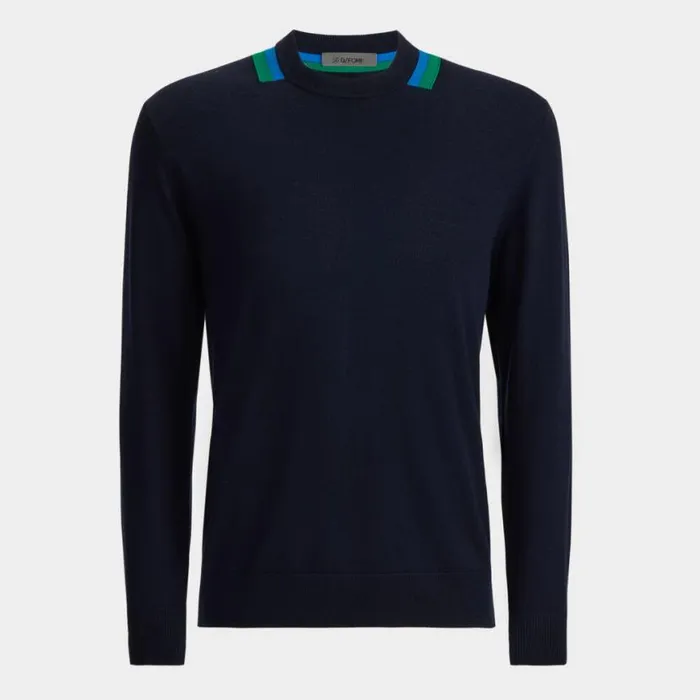 Sweaters Men GFORE COLOURBLOCK INTARSIA CREWNECK MERINO WOOL SWEATER Twilight
