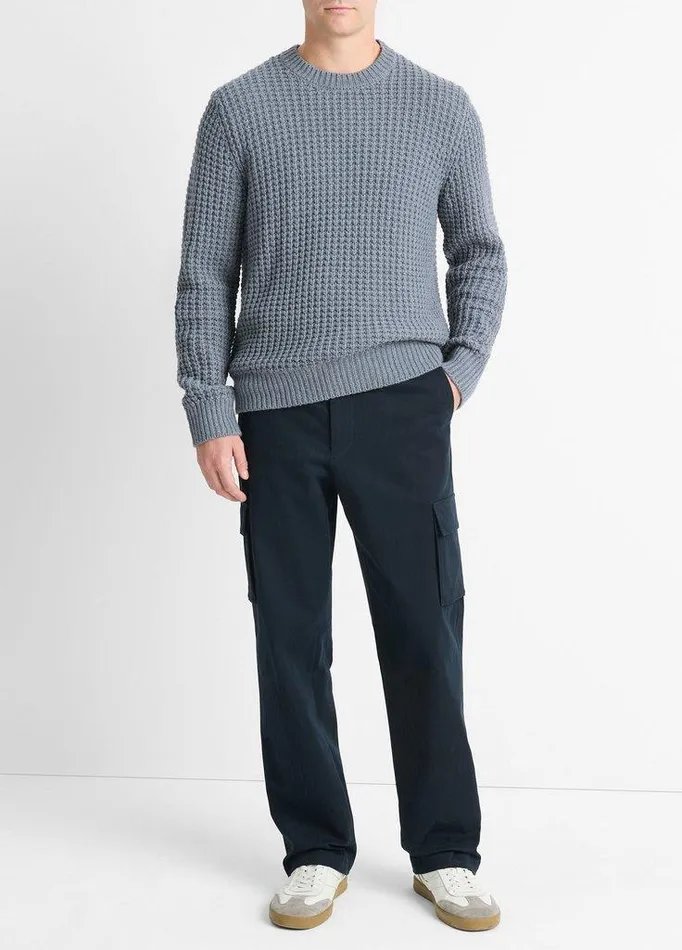 Sweaters Men Vince MacroWaffle Crew Neck Sweater Evening Mist