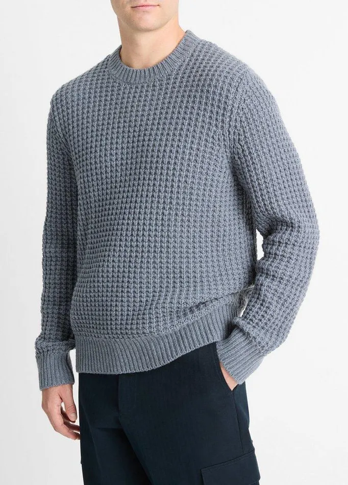Sweaters Men Vince MacroWaffle Crew Neck Sweater Evening Mist Sweaters Men Vince MacroWaffle Crew Neck Sweater Evening Mist