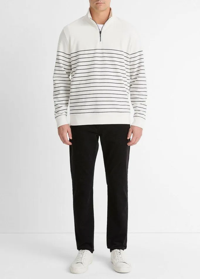Sweaters Men Vince Striped Sueded Cotton QuarterZip Pullover Off Whitestormy Night